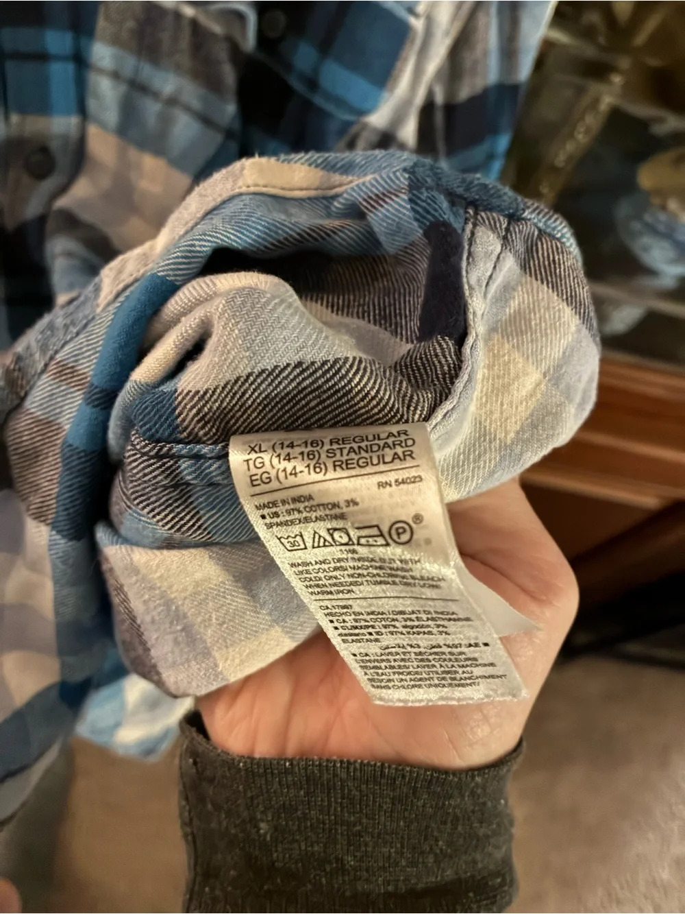 Old Navy Blue Plaid Flannel Button-Up Shirt Big Boy 14-16
